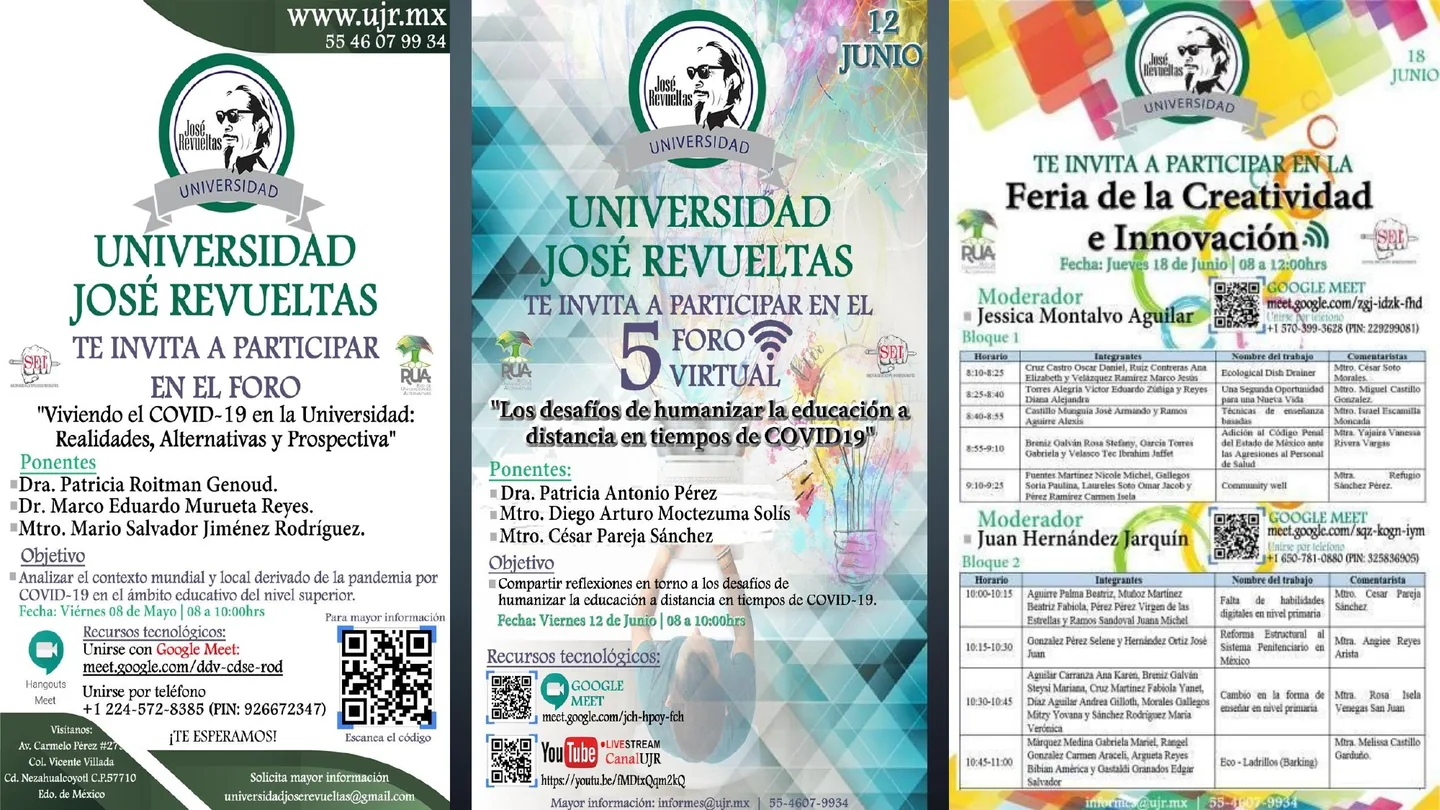 Invitaciones y foros virtuales de la Universidad José Revueltas.